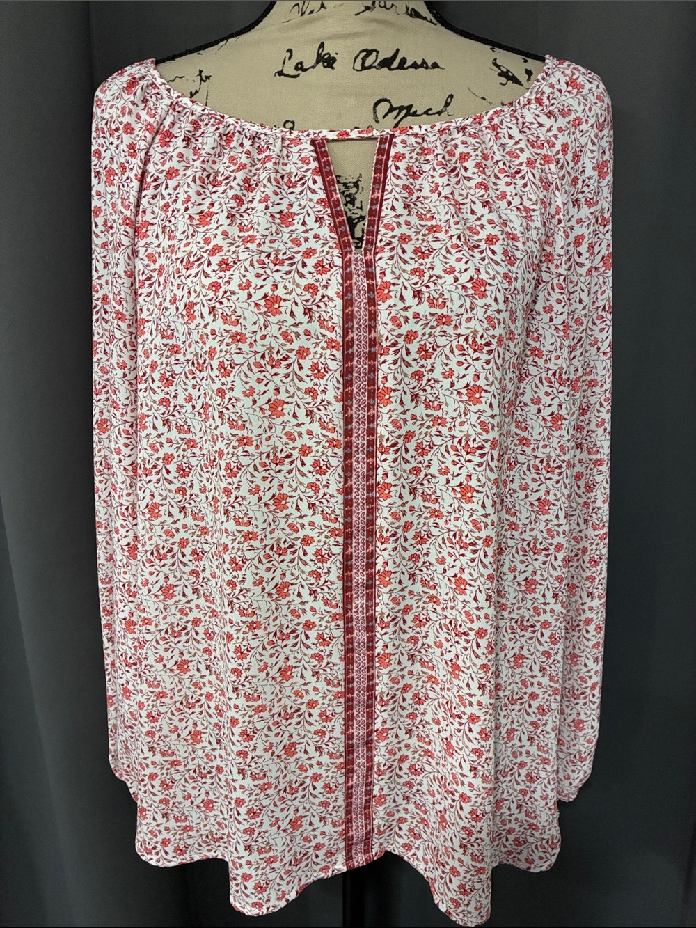 Max Studio White and Pink Floral Peasant Blouse